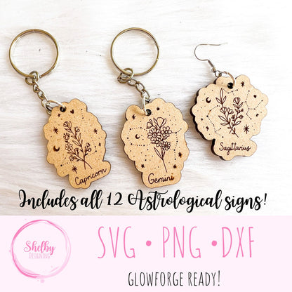 Minimalistic Floral Astrological Sign Keychain/Earring Bundle SVG