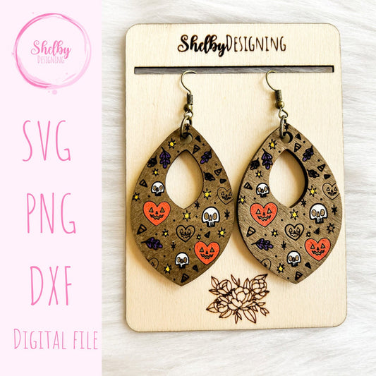 Cute Halloween Pumpkin Heart Dangle Earrings SVG