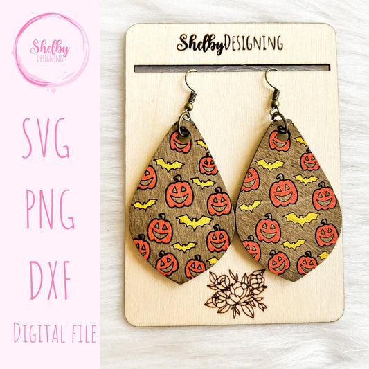Pumpkin & Bat Halloween Dangle Earrings SVG