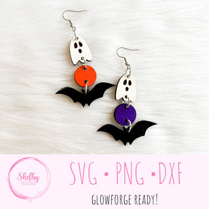 Halloween Ghost & Bat Dangle Earrings SVG