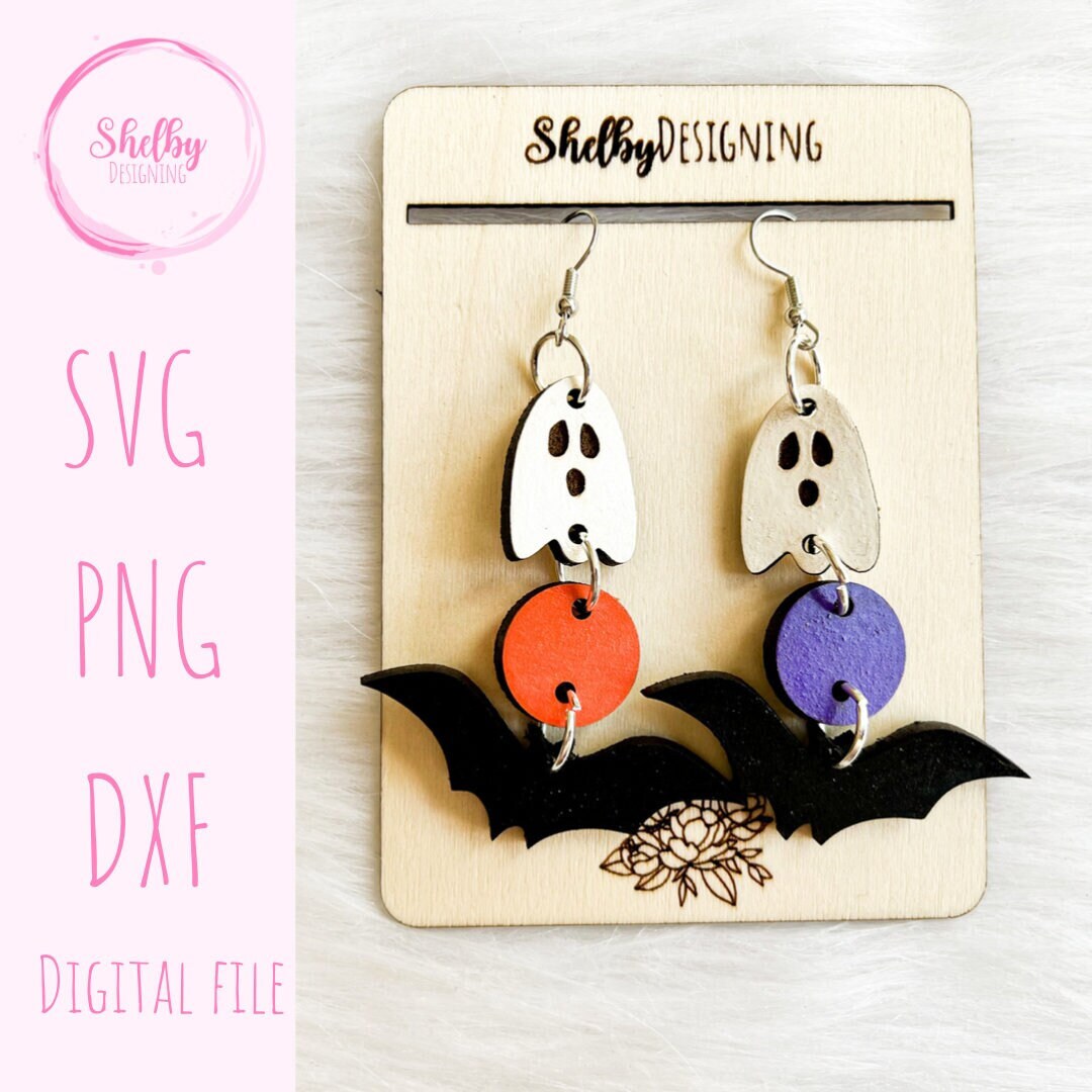 Halloween Ghost & Bat Dangle Earrings SVG