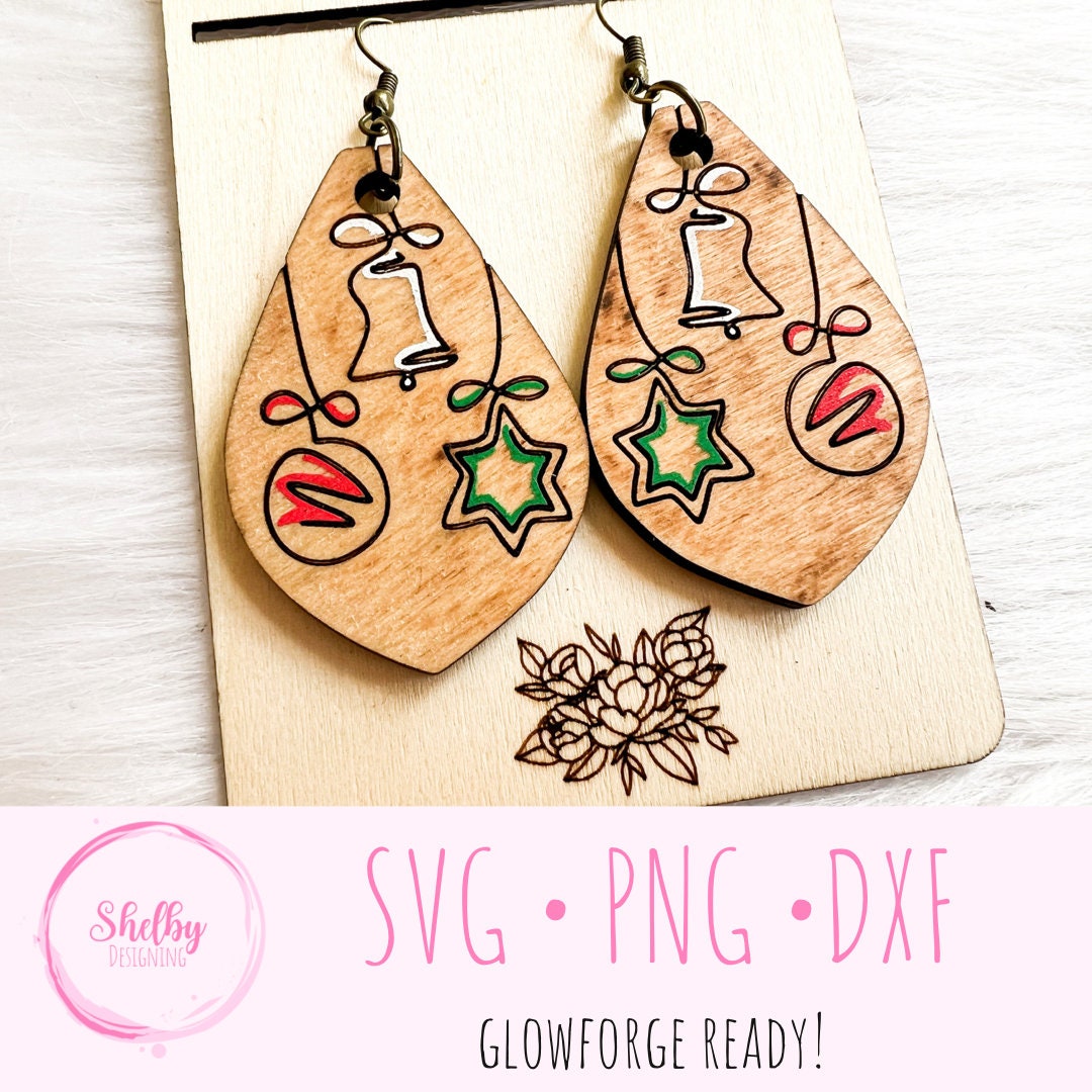 Christmas Line Art Ornament Dangle Earrings SVG