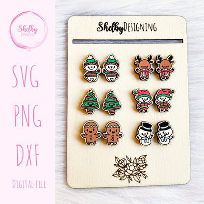 Cute Kawaii Christmas Stud Earring Bundle SVG