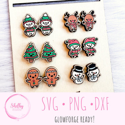 Cute Kawaii Christmas Stud Earring Bundle SVG