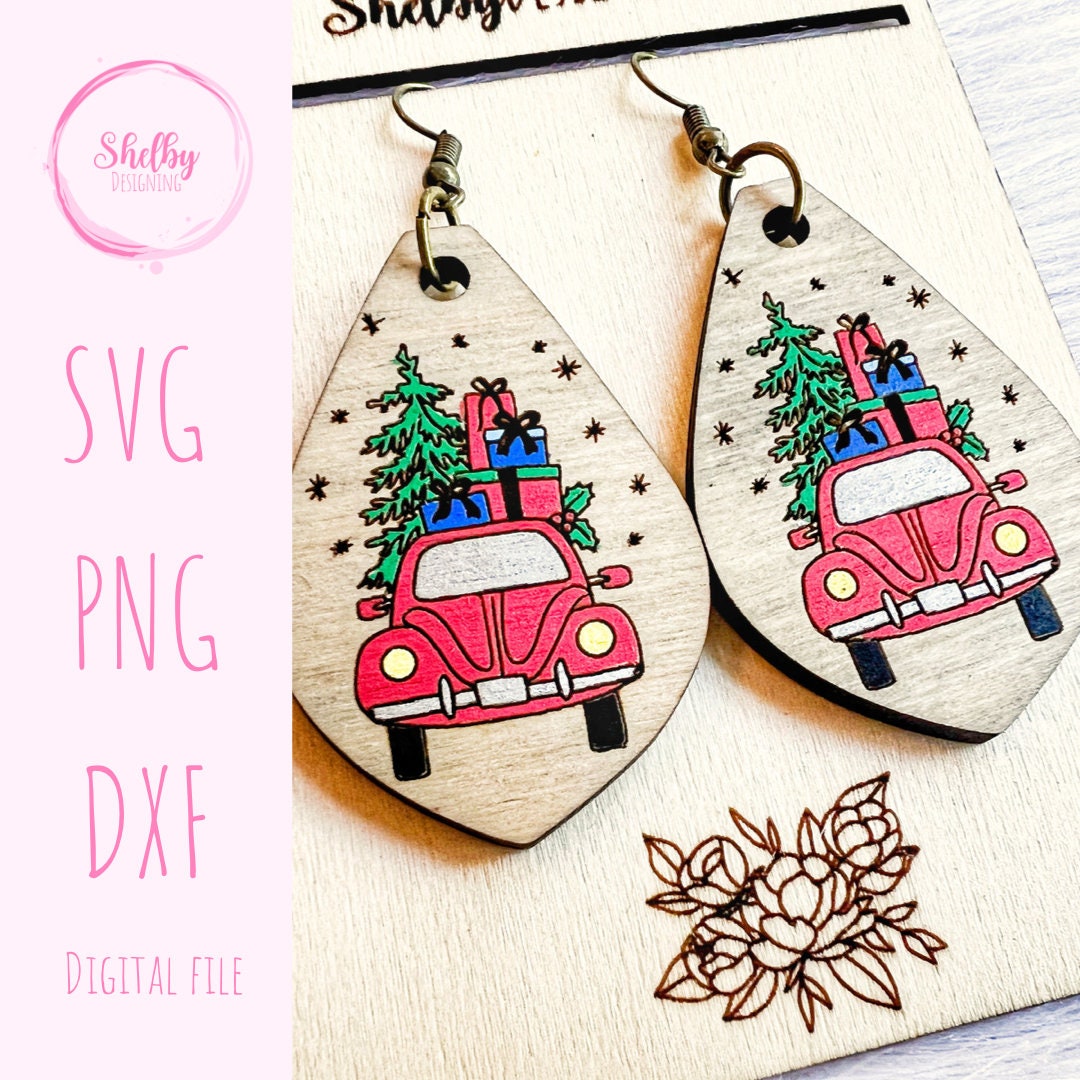 Christmas Truck W/ Tree Dangle Earrings SVG