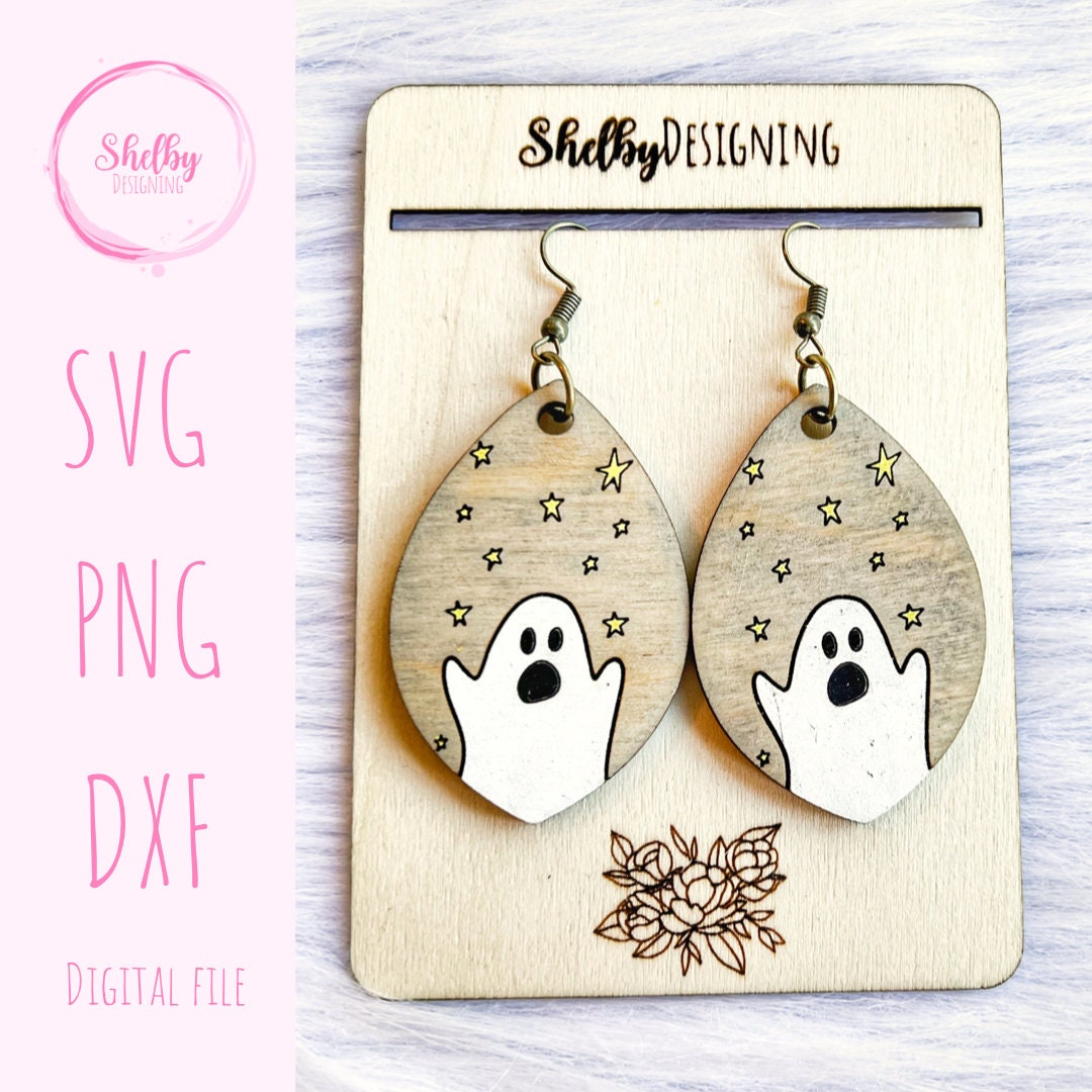 Ghost & Stars Dangle Earrings SVG