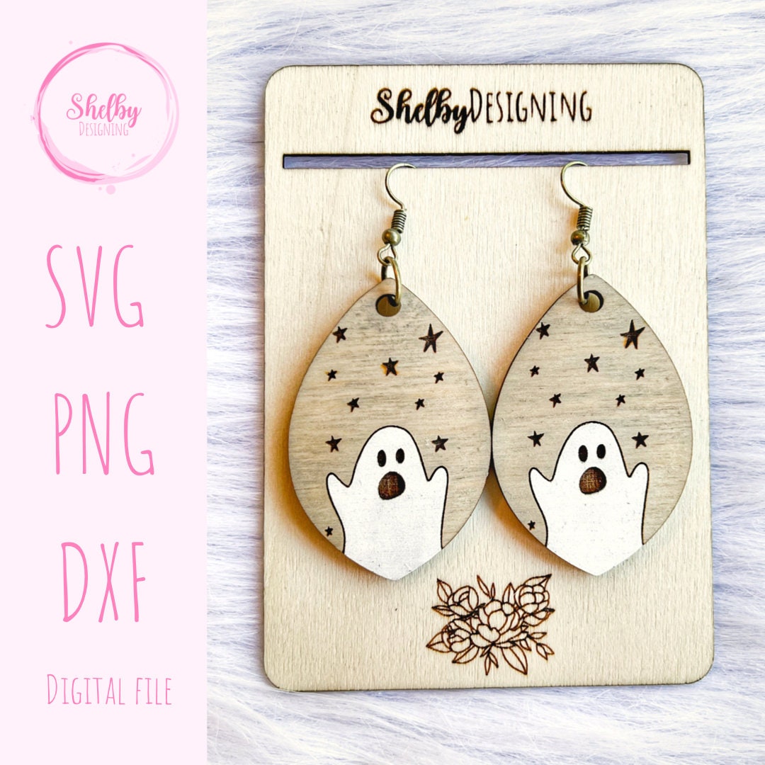 Ghost & Stars Dangle Earrings SVG