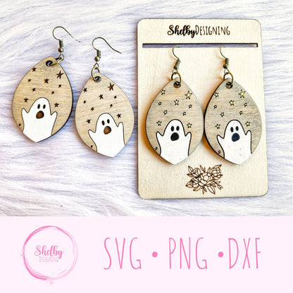 Ghost & Stars Dangle Earrings SVG