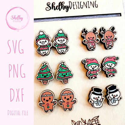 Cute Kawaii Christmas Stud Earring Bundle SVG