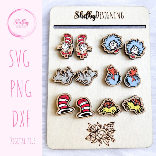 Cat in the Hat Stud Earrings Bundle SVG