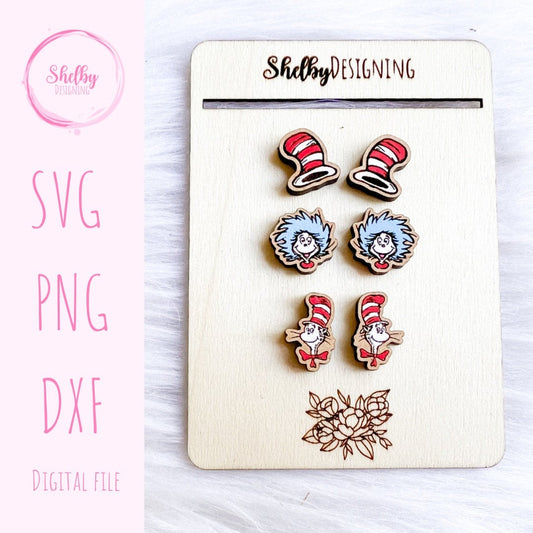 Cat in the Hat Stud Earring Set SVG
