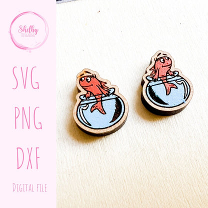 Cute Fish Cat In The Hat Stud Earrings SVG