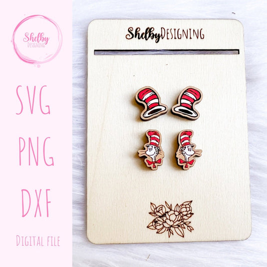 Cat in the Hat Stud Earring Set SVG