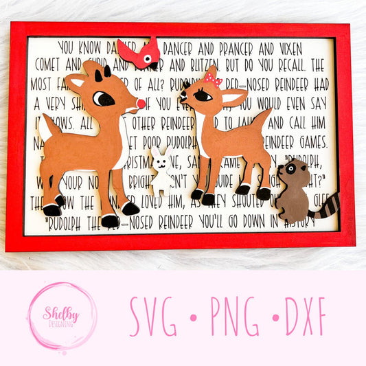 Rudolph The Red Nosed Reindeer Layered Sign SVG