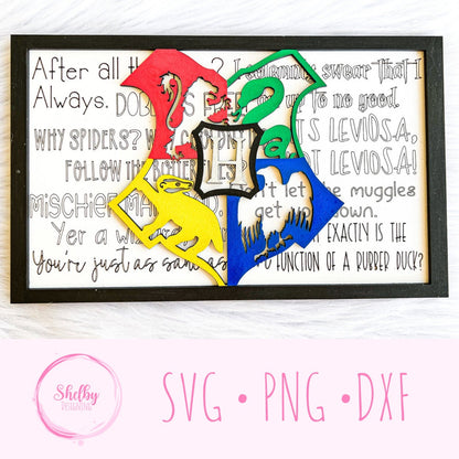 Hogwarts Crest Layered Quote Sign SVG File, Glow