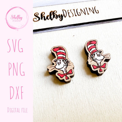 Cute Cat in the Hat Stud Earrings SVG