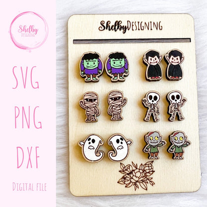 Halloween Monsters Stud Earrings Bundle SVG