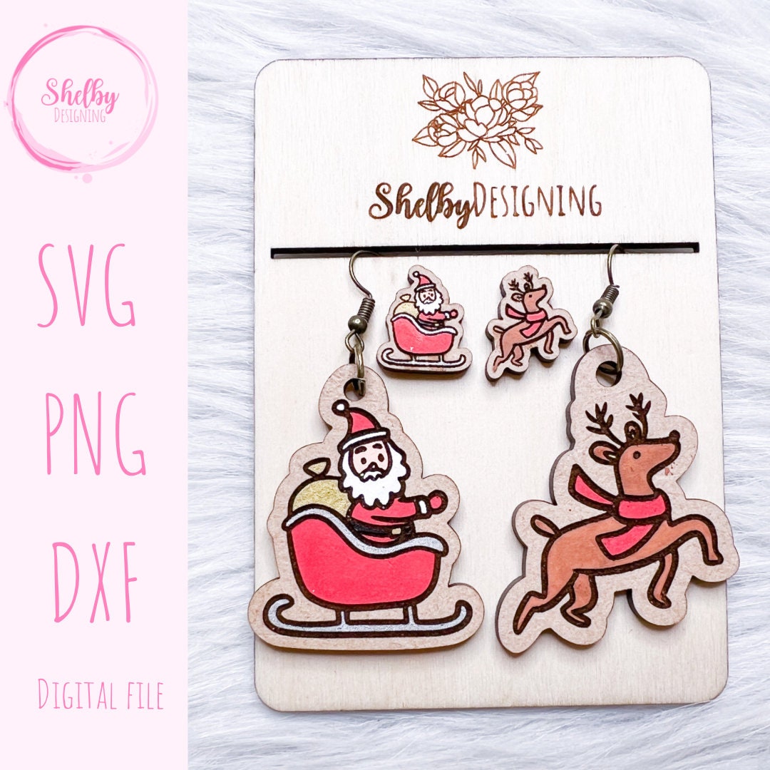 Santa Sleigh & Reindeer Mix N Match Earrings SVG