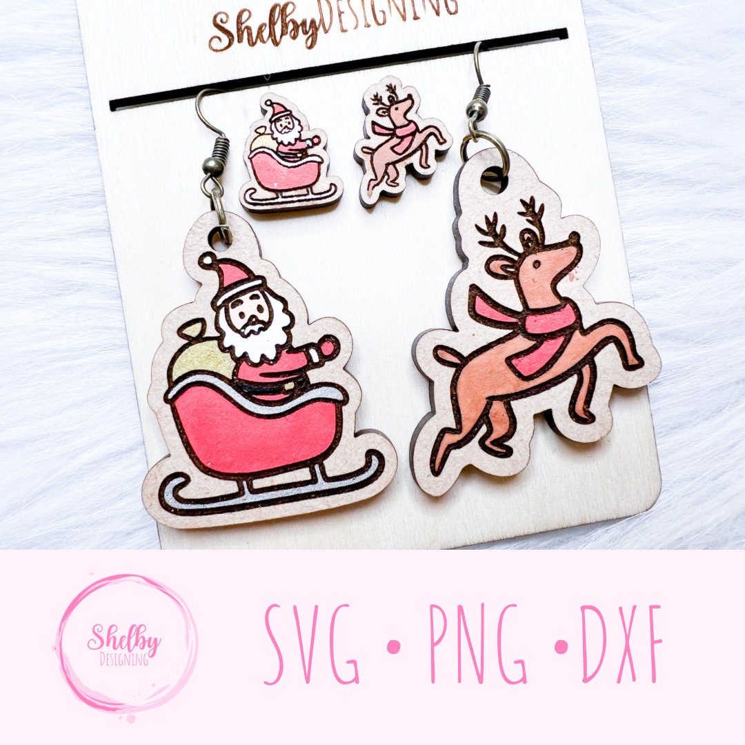 Santa Sleigh & Reindeer Mix N Match Earrings SVG