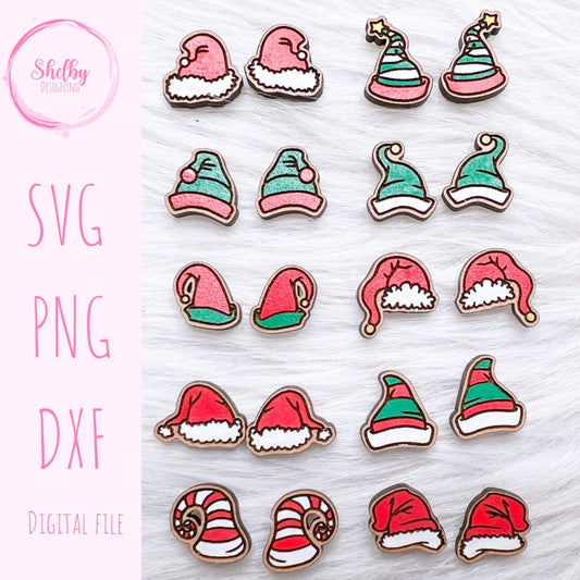 Christmas Santa/Elf Hat Stud Earrings Bundle Set SVG