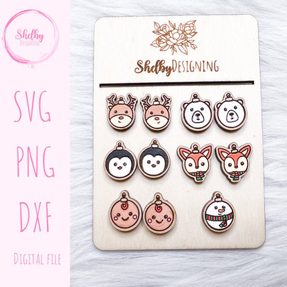 Christmas Ornament Stud Earring Bundle SVG