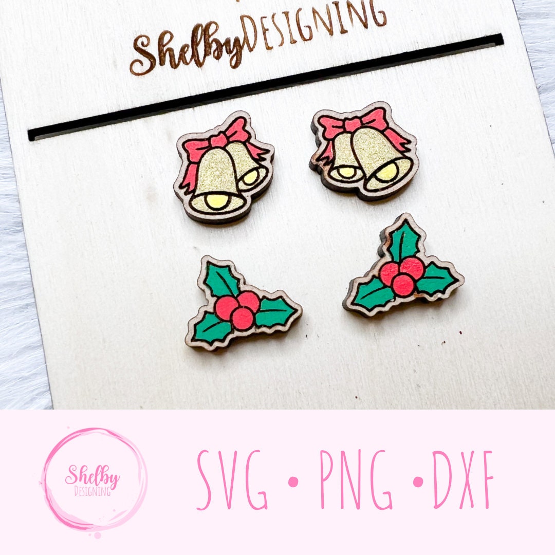 Christmas Bells & Mistletoes Stud Earrings Set SVG