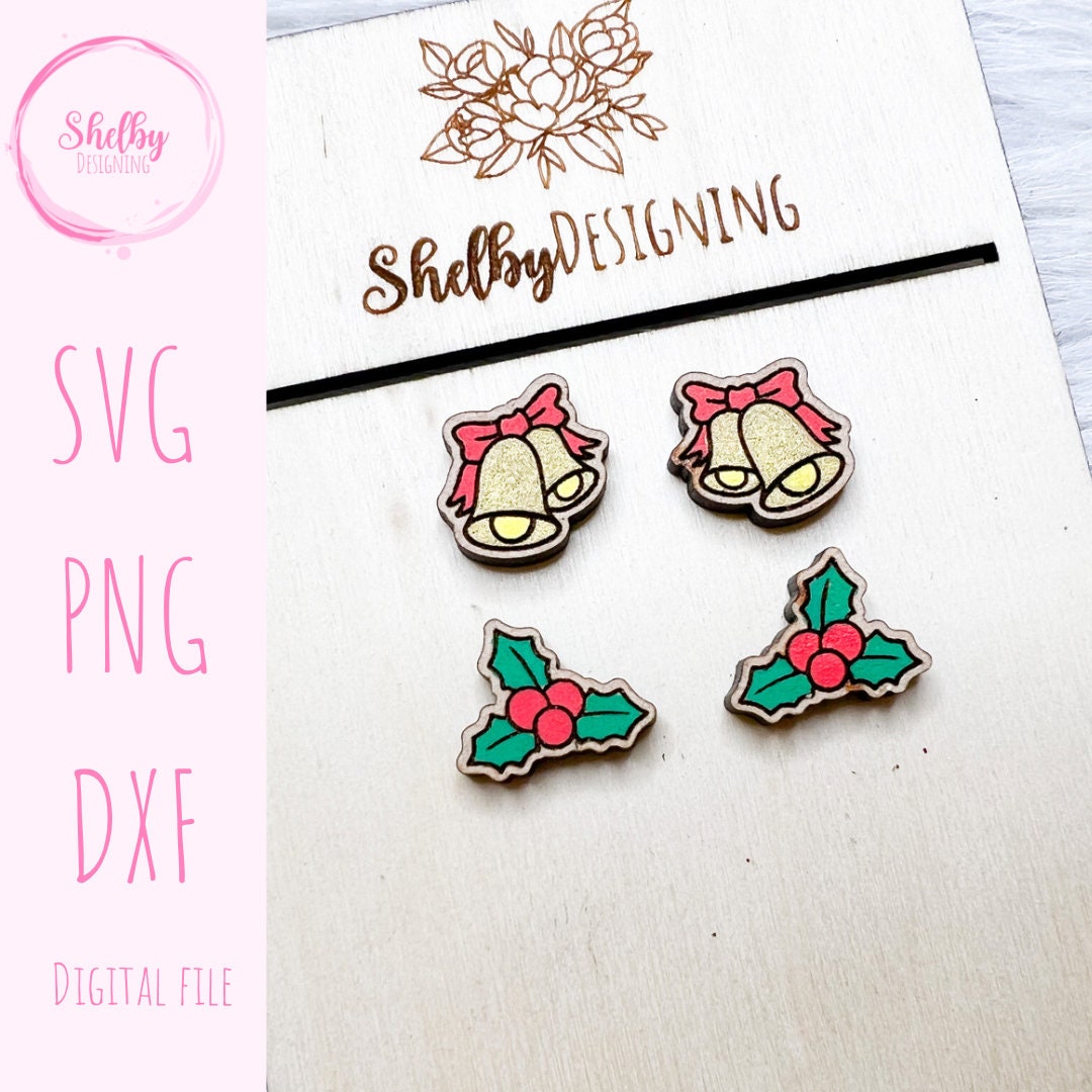 Christmas Bells & Mistletoes Stud Earrings Set SVG
