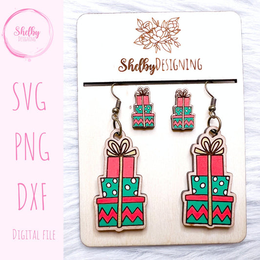 Stacked Christmas Present Stud/Dangle Combo Earrings SVG