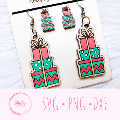 Stacked Christmas Present Stud/Dangle Combo Earrings SVG