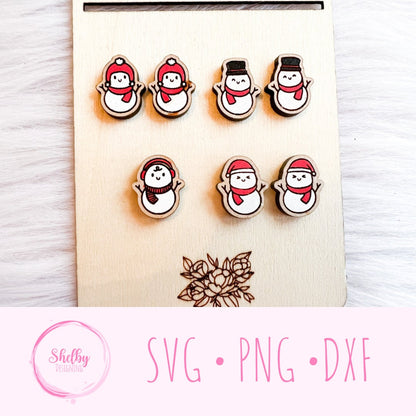 Cute Kawaii Snowman Stud Earrings Bundle SVG File