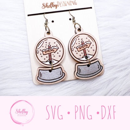 Christmas Snow Globe North Pole Dangle Earrings SVG