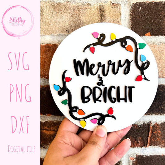 Merry And Bright Circle Sign SVG