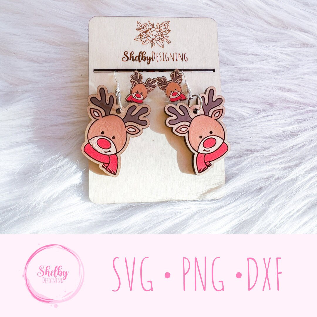 Rudolph Reindeer Head Stud/Dangles Earrings SVG