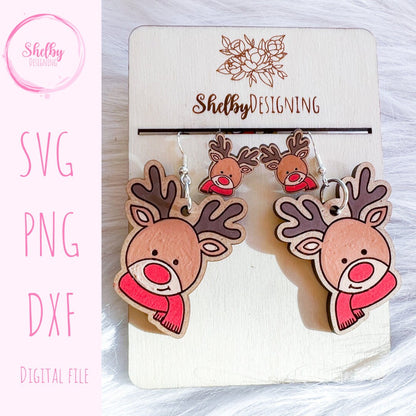Rudolph Reindeer Head Stud/Dangles Earrings SVG