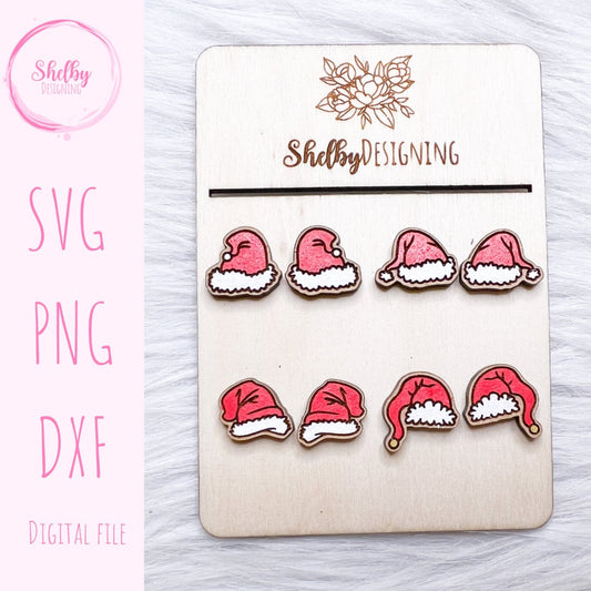 Christmas Santa Hat Stud Earrings Bundle SVG