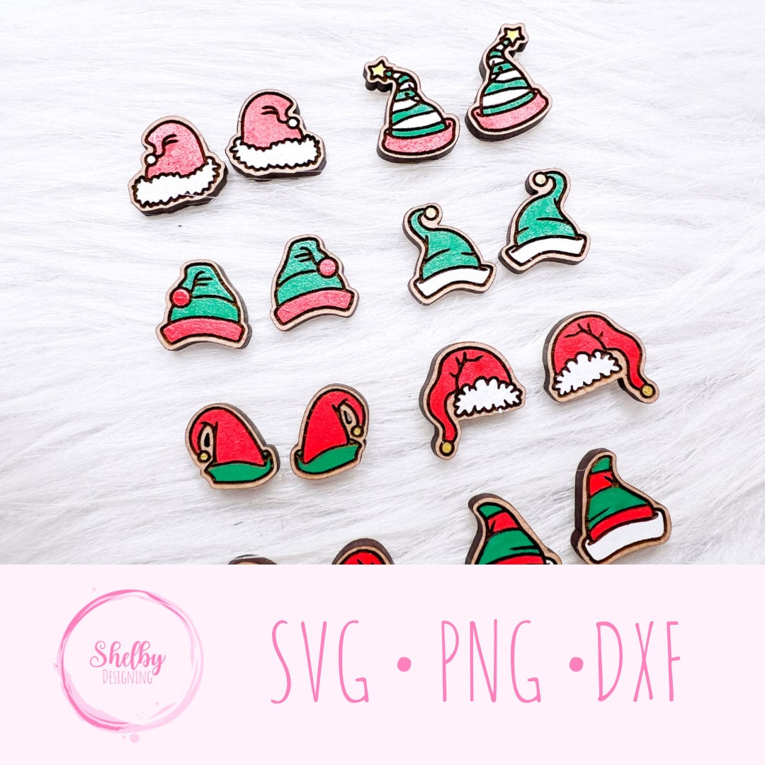 Christmas Santa/Elf Hat Stud Earrings Bundle Set SVG