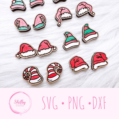 Christmas Santa/Elf Hat Stud Earrings Bundle Set SVG