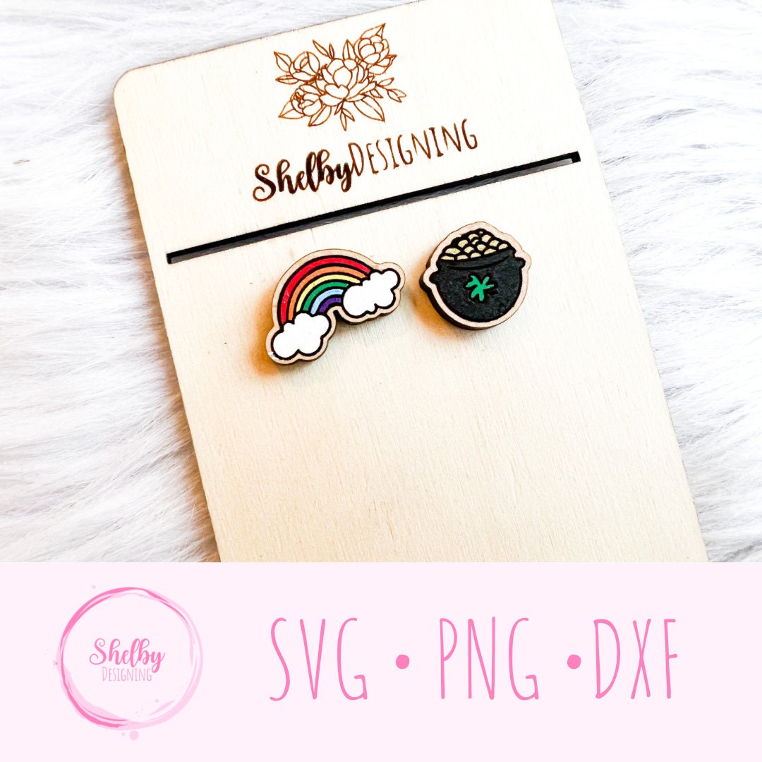 St Patricks Day Rainbow & Pot of Gold Stud Earrings SVG
