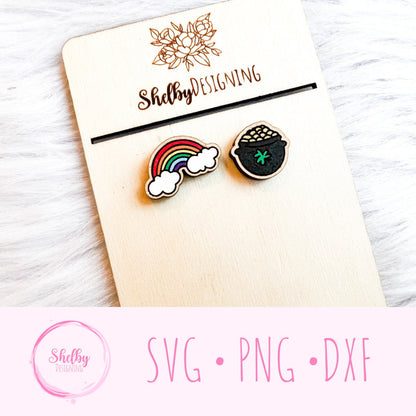 St Patricks Day Rainbow & Pot of Gold Stud Earrings SVG