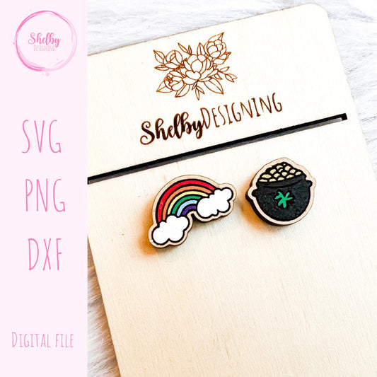 St Patricks Day Rainbow & Pot of Gold Stud Earrings SVG