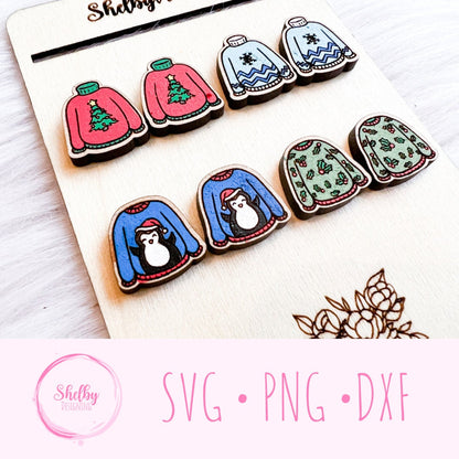 Ugly Christmas Sweater Stud Earrings Bundle SVG