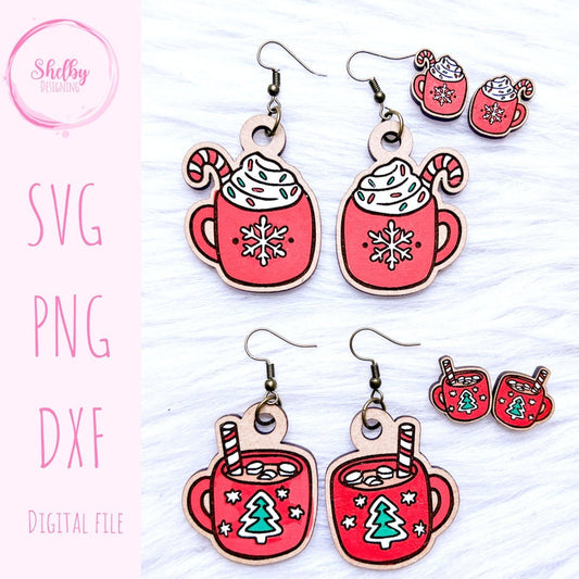 Peppermint Hot Cocoa Stud/Dangle Earrings Bundle SVG