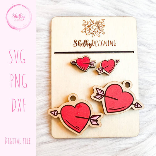 Heart With Arrow Stud/Dangle Earrings SVG