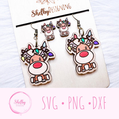 Tangled Christmas Lights Rudolph Stud/Dangle Earrings SVG