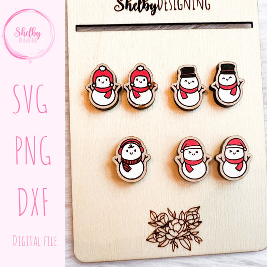 Cute Kawaii Snowman Stud Earrings Bundle SVG File