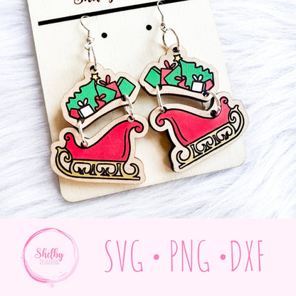 Christmas Sleigh With Presents Dangle Earrings SVG