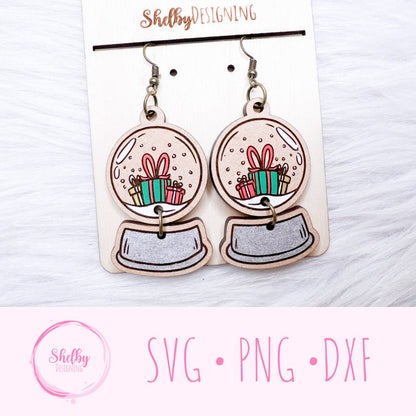 Christmas Snow Globe Presents Dangle Earrings SVG
