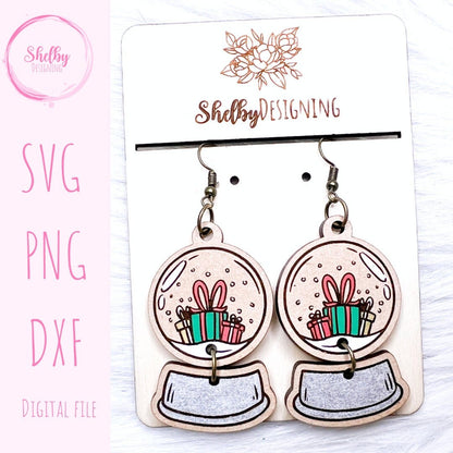 Christmas Snow Globe Presents Dangle Earrings SVG