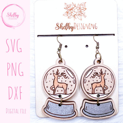 Christmas Snow Globe Dangle Earrings SVG