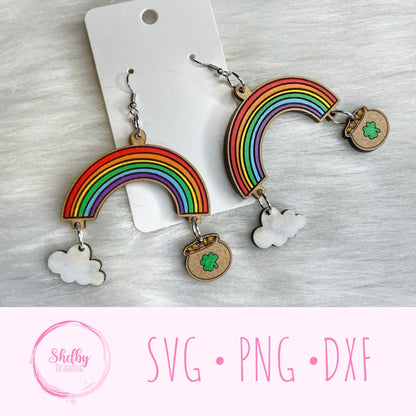 St Patricks Day Rainbow w Pot of Gold Dangle EarringsSVG